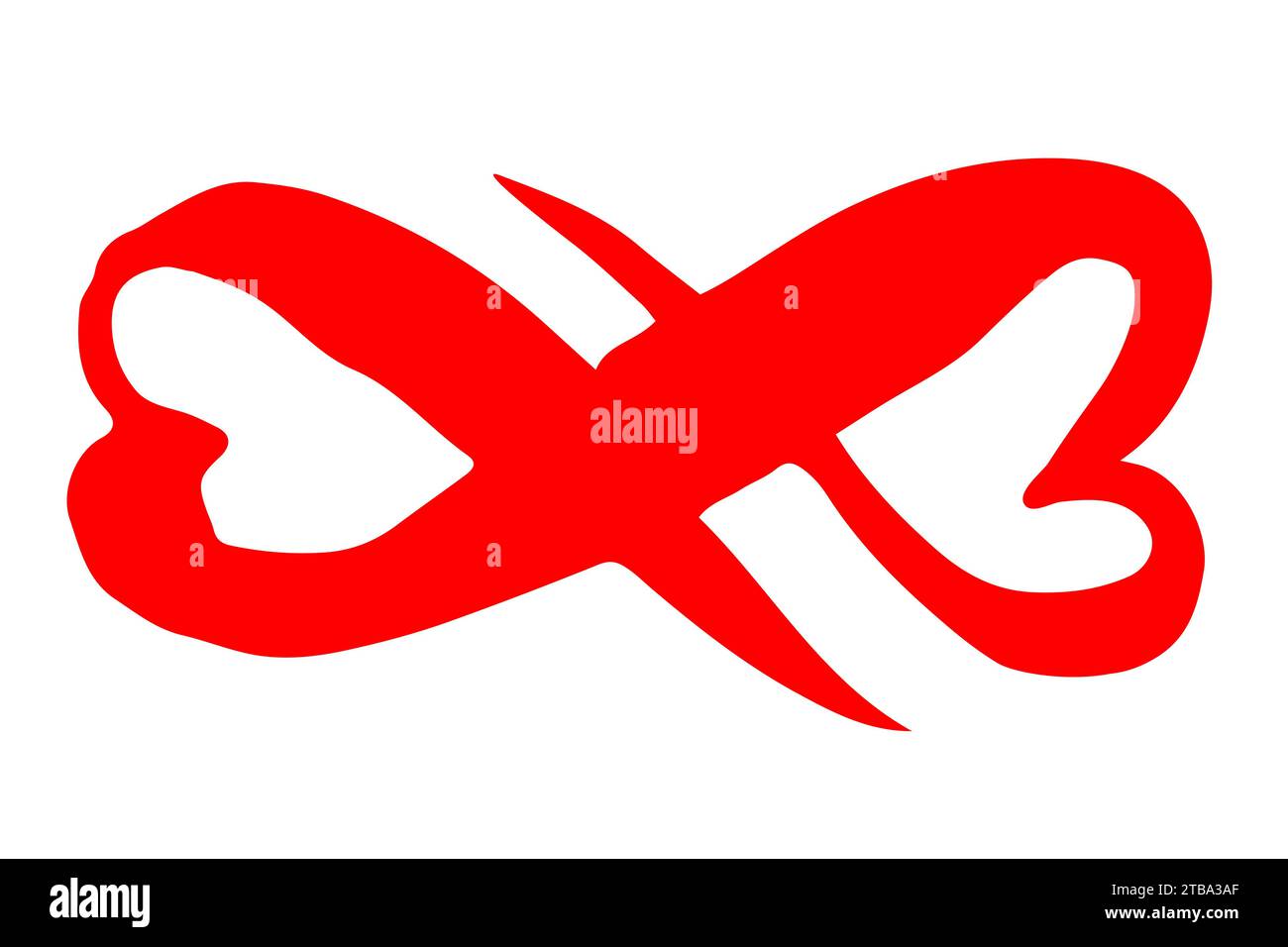 Simbolo infinito con due cuori che si intersecano. Dipinto a mano con vernice nera. Corsa spazzola a grunge. Illustrazione vettoriale. Illustrazione Vettoriale