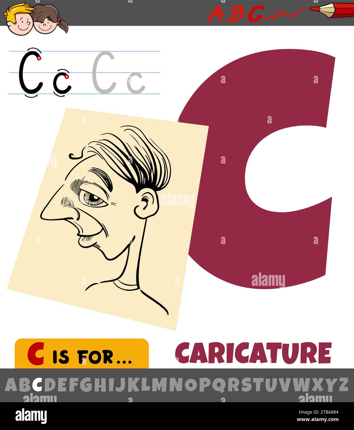 Illustrazione di cartoni animati educativi della lettera C dall'alfabeto con caricatura Illustrazione Vettoriale