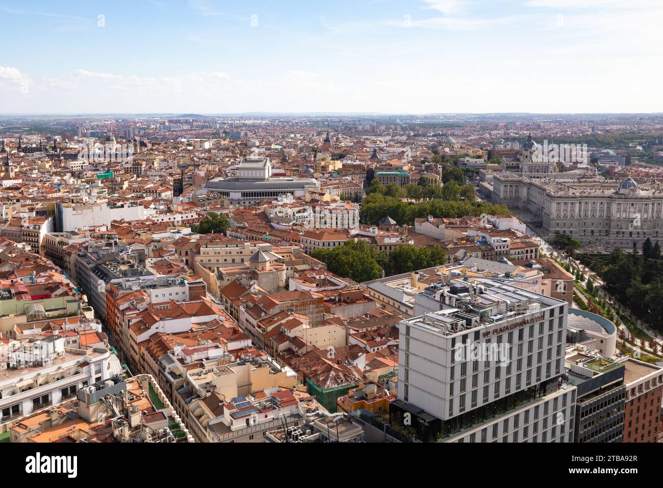 Vista panoramica della città di Madrid dal tetto del Riu Hotel. Foto Stock