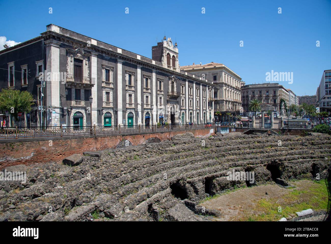 Rovine di anfiteatro a Catania, Sicilia, Italia Foto Stock