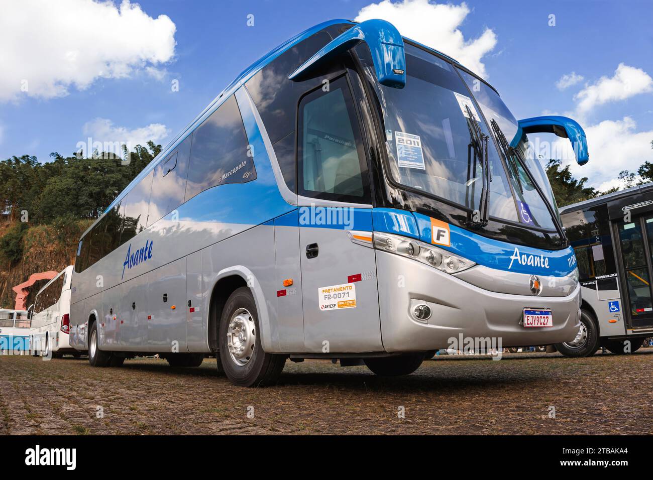 Autobus Marcopolo Paradiso G7 1200 Mercedes-Benz O500 RS (2011) in mostra alla diciannovesima edizione del Bus Brasil Fest 2023, che si tiene nella città di Foto Stock