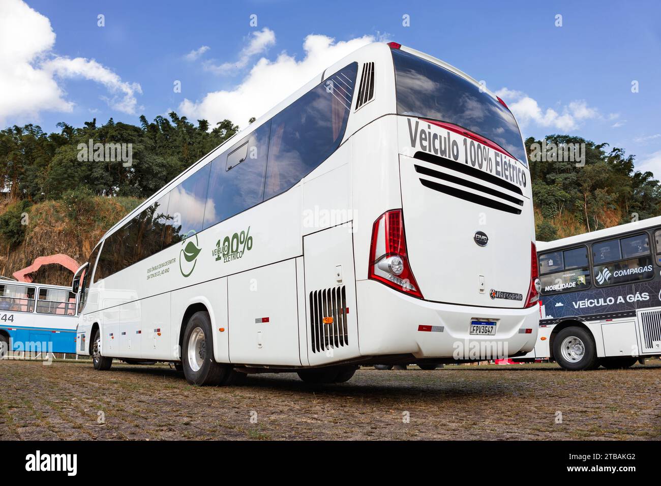 Veicolo autobus Marcopolo viaggio G7 1050 BYD D9F in mostra alla diciannovesima edizione del Bus Brasil Fest 2023, che si tiene nella città di Campinas, Brasile. Foto Stock