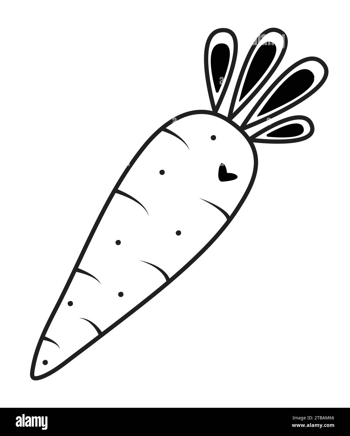 Carota carota carina con cuore, adoro radicare le verdure, illustrazione vettoriale con linea nera Illustrazione Vettoriale