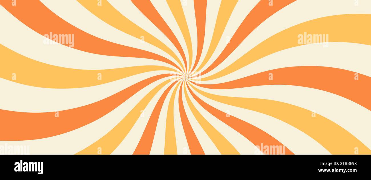 Sfondo di gelato radiale vorticoso. Spirale vortex arancione. Schema psichedelico a spirale. Consistenza lecca-lecca-lecca arancione. Dolcetti a vortice Illustrazione Vettoriale