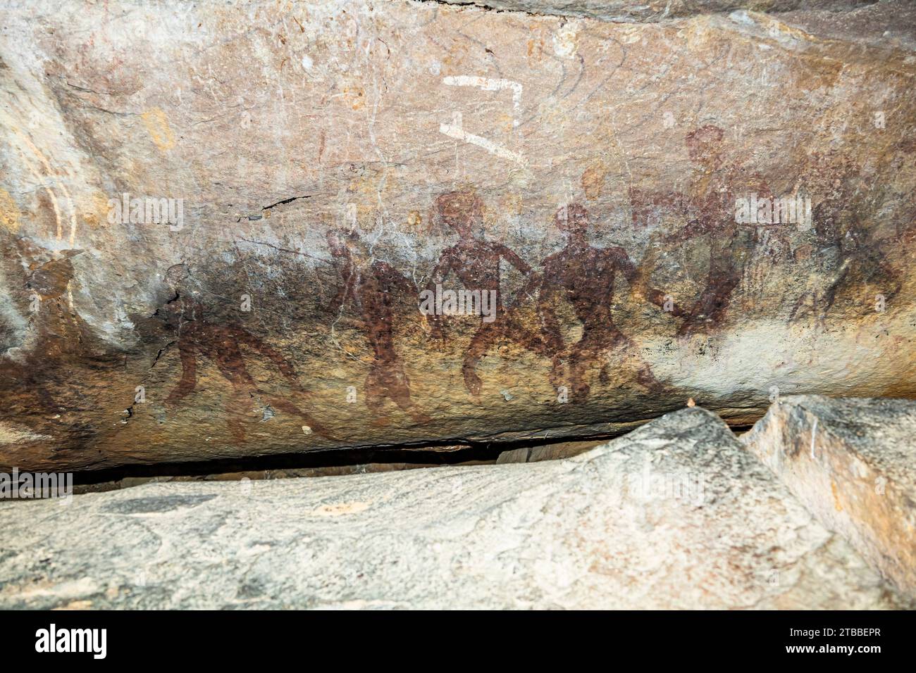 Phu Phra Bat Historical Park, dipinti rupestri preistorici presso il rifugio roccioso, Ban Phue, Udon Thani, Isan, Thailandia, sud-est asiatico, Asia Foto Stock