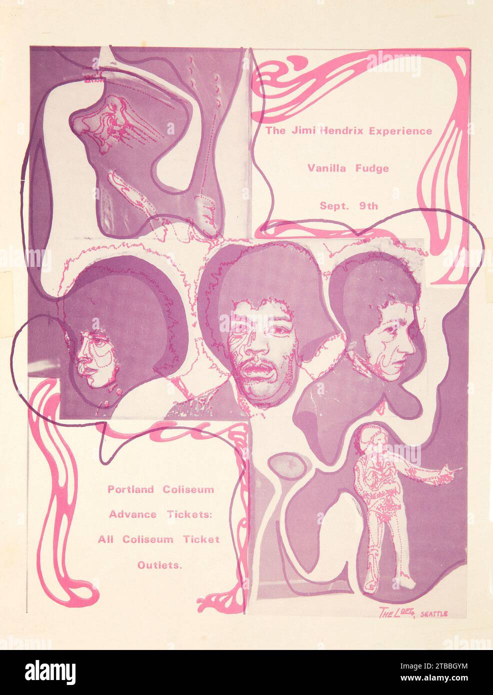 Jimi Hendrix Experience 1968 - biglietto per concerti rock - volantino da Portland, Oregon (1) Foto Stock