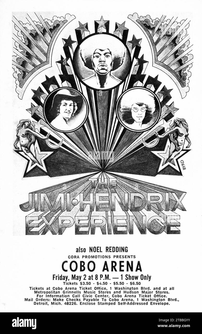 Jimi Hendrix Experience - Flyer - Handbill - 2 maggio 1969 - Cobo Arena, Detriot, Michigan - ritoccato Foto Stock