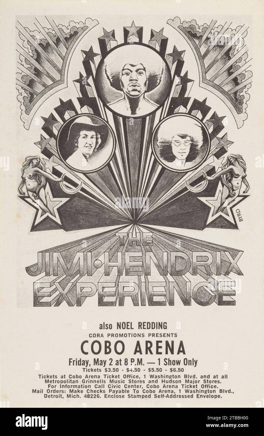 Jimi Hendrix Experience - Flyer - Handbill - 2 maggio 1969 - Cobo Arena, Detriot, Michigan Foto Stock