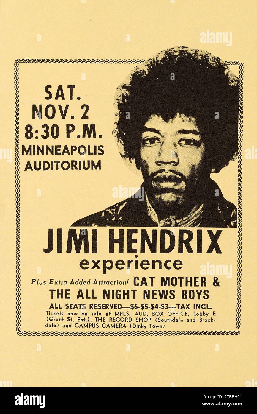The Jimi Hendrix Experience, 2 novembre 1968 - Minneapolis Auditorium, Minnesota - Rock Concert Handbill Foto Stock