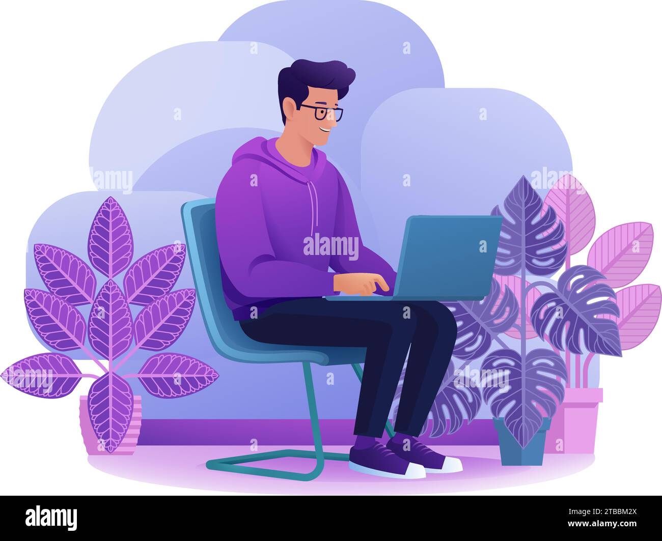 Uomo che utilizza notebook Cartoon Illustration Illustrazione Vettoriale