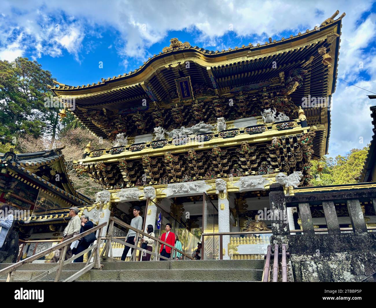 La porta Yomeimon del santuario Nikko Toshogu a Nikkom in Giappone. Circa 240.000 fogli di foglie d'oro sono stati utilizzati per decorare questo cancello. Foto Stock