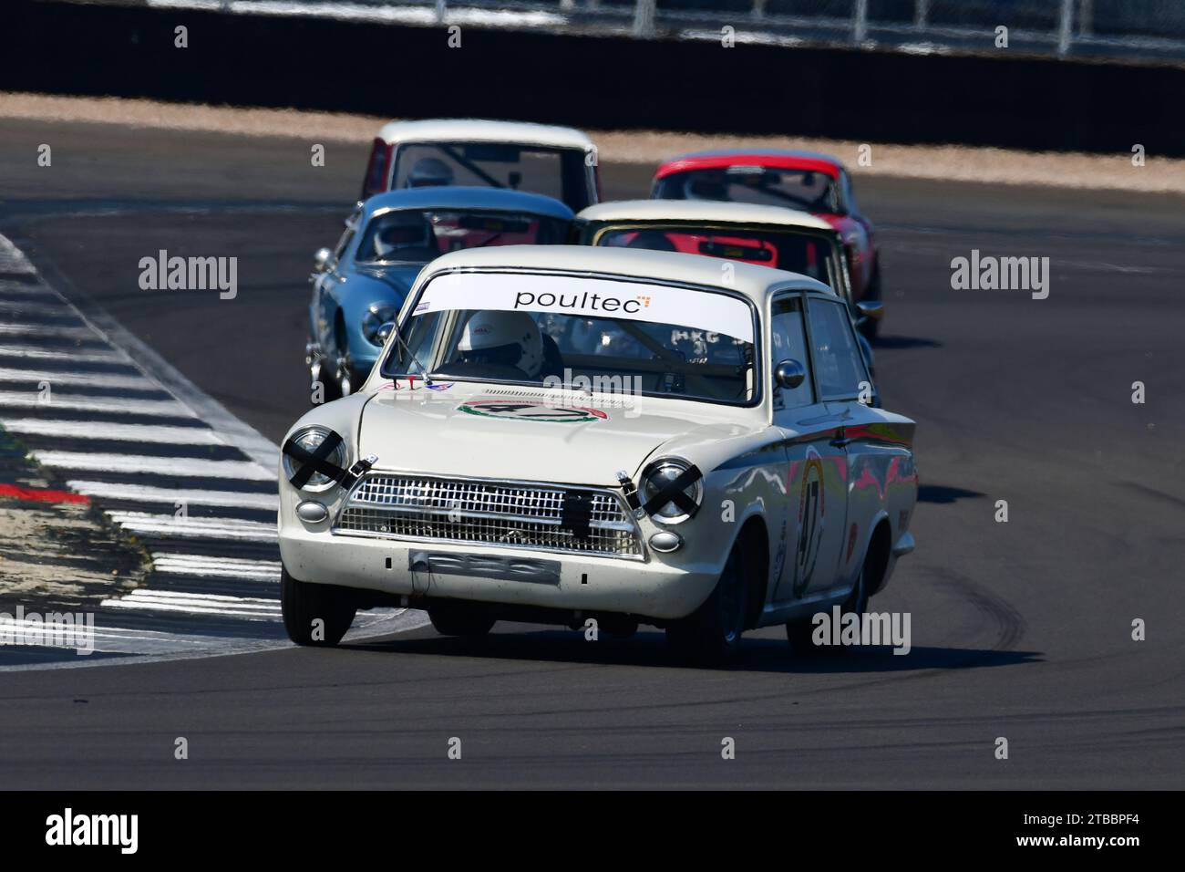 Nigel Cox, Ford Lotus Cortina Mk1, HSCC 70's Road Sports, Historic Road Sports e Historic Touring Cars, tre classificazioni combinate in una Foto Stock