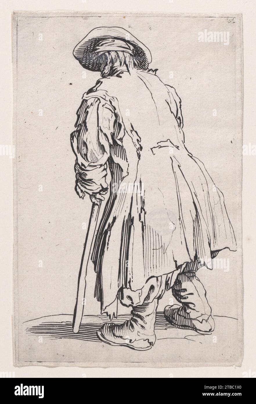 La Vieux Mendiant a une Seule Bequille (il vecchio mendicante con un solo crutch), da "Les Gueux suite appelee aussi Les mendiants, Les Baroni, ou Les Barons" (i mendicanti, chiamati anche i baroni) 1917 di Jacques Callot Foto Stock