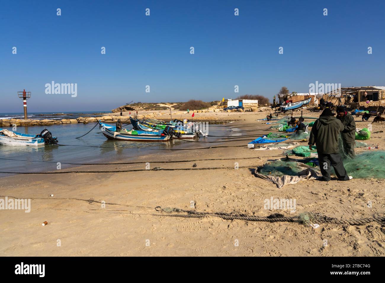 Barche da pesca a Jisr az-Zarqa Foto Stock