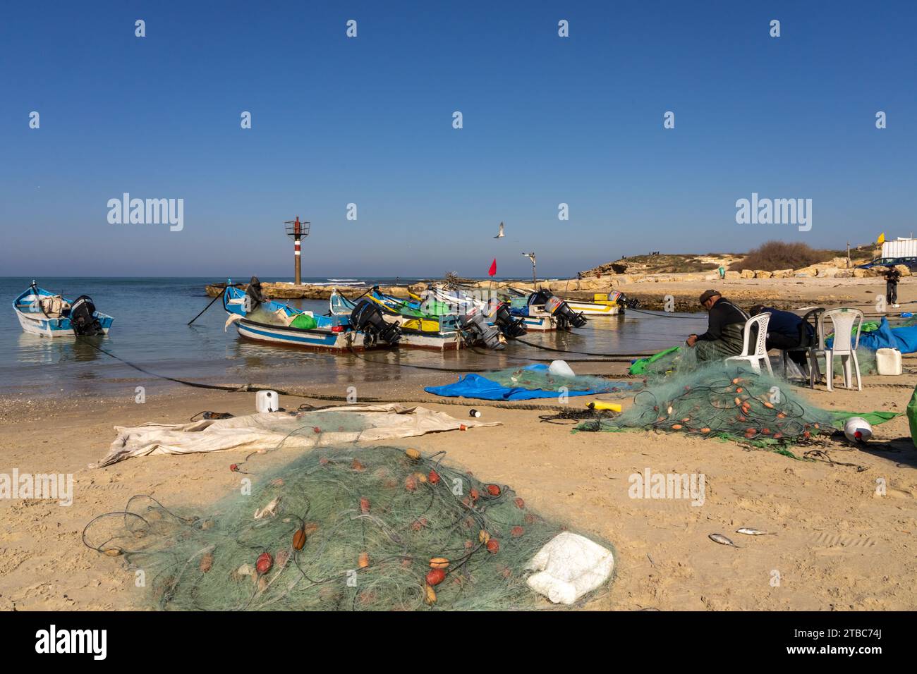 Barche da pesca a Jisr az-Zarqa Foto Stock