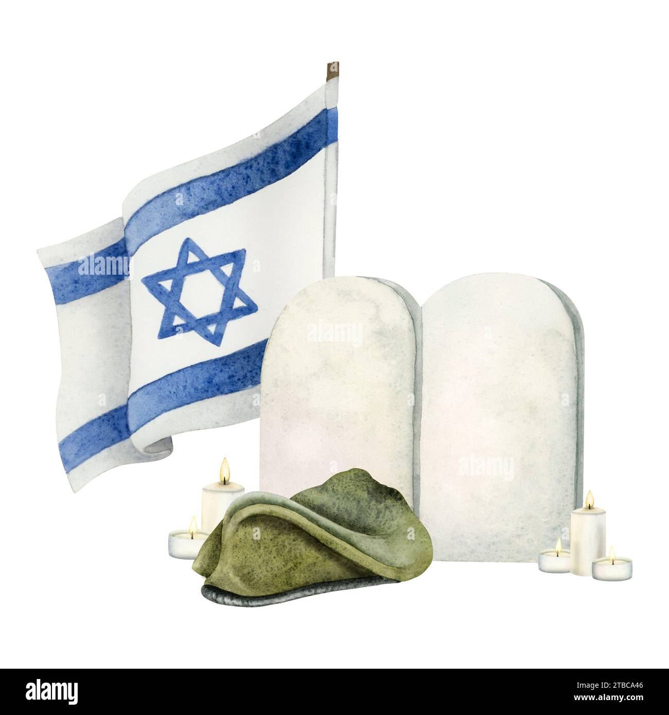 Yom HaZikaron Israel Remembrance Day of Fallen Soldiers illustrazione acquerello. Modello per il Memorial Day Foto Stock