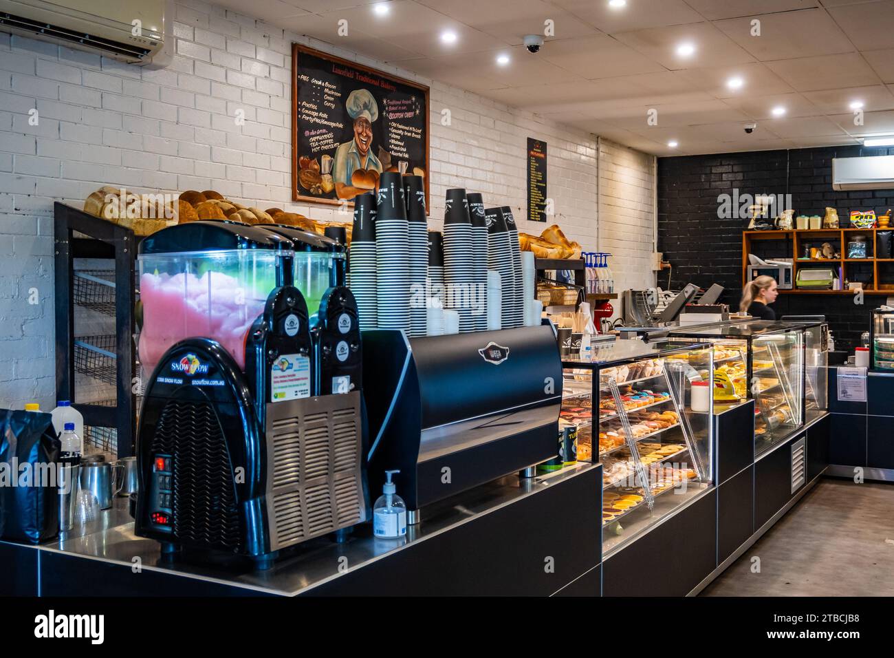 Banco di servizio presso una panetteria. Nuovo Galles del Sud, Australia. Foto Stock