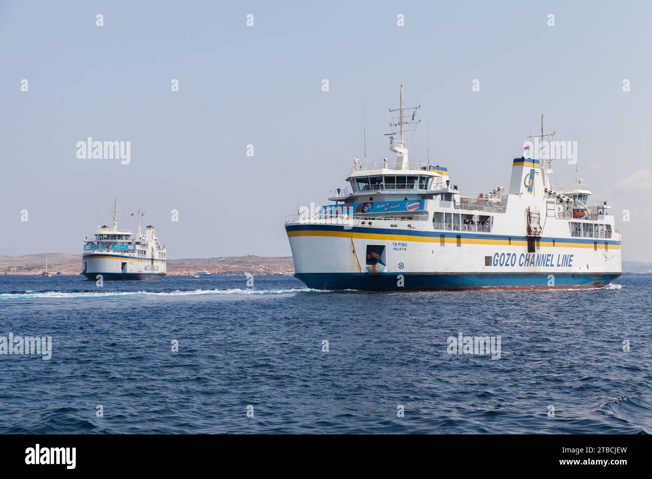 Gozo, Malta - 27 agosto 2019: Navi MV Ta Pinu e Gaudos della Gozo Channel Company Limited, comunemente nota come Gozo Channel Line o Gozo Foto Stock