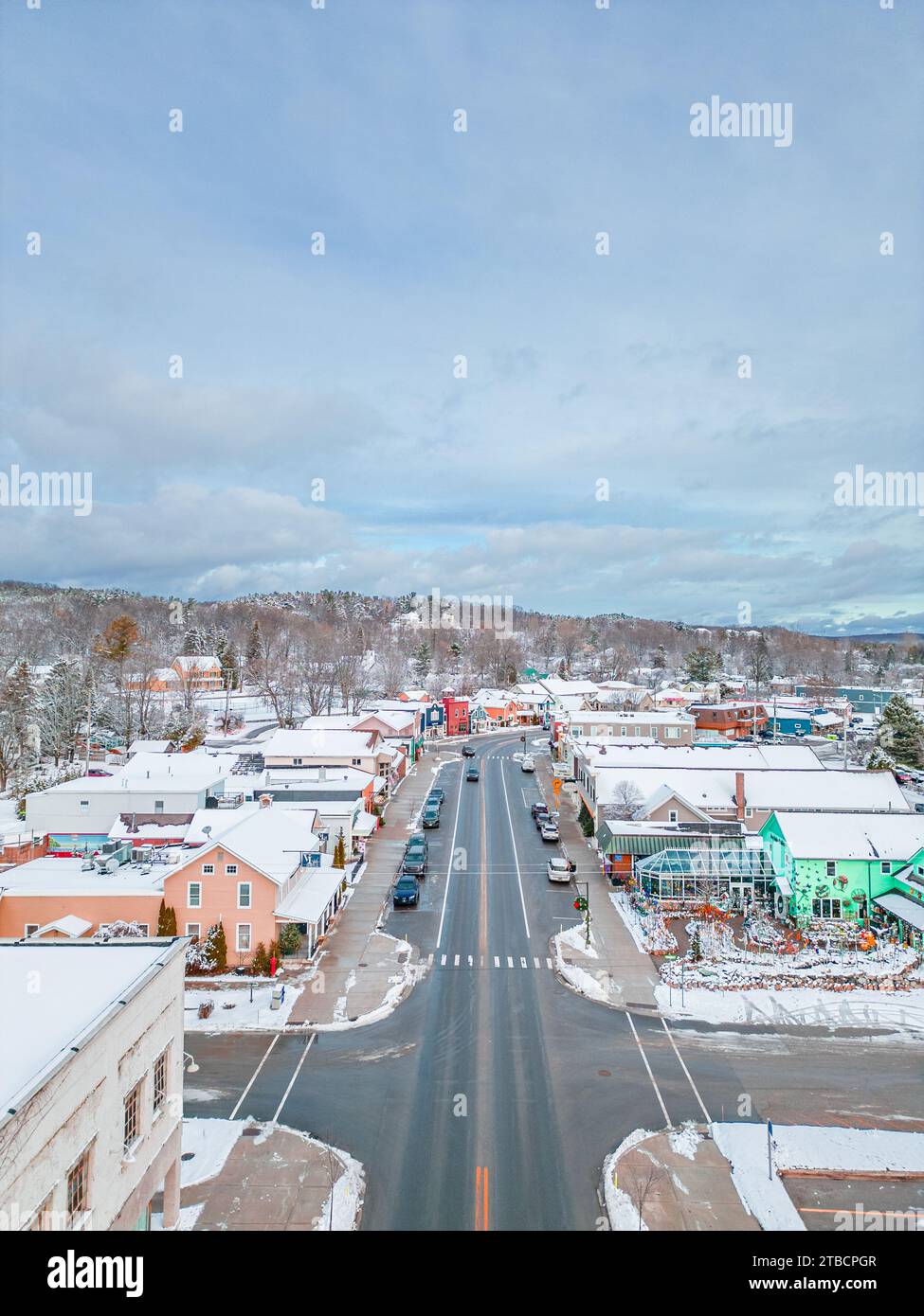 Foto aerea dell'inverno nella baia di Suttons nel Michigan settentrionale Foto Stock