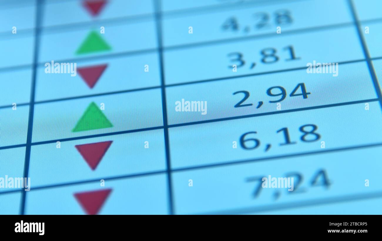 Borsa valori aziendale e numeri sullo schermo. Concetto di narcotraffico di azioni finanziarie e big data. Foto Stock