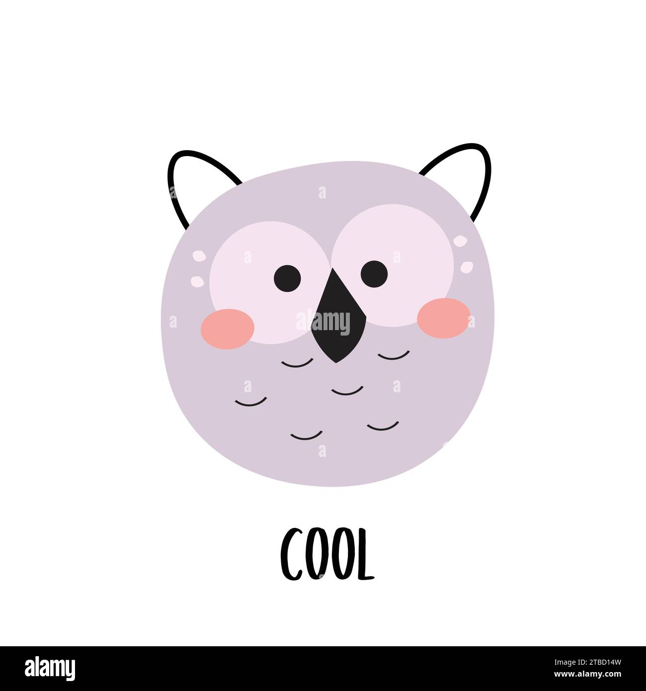 Stupenda stampa di gufo scandinavo per bambini. Viola carino gufo dei cartoni animati isolato. Illustrazione Vettoriale