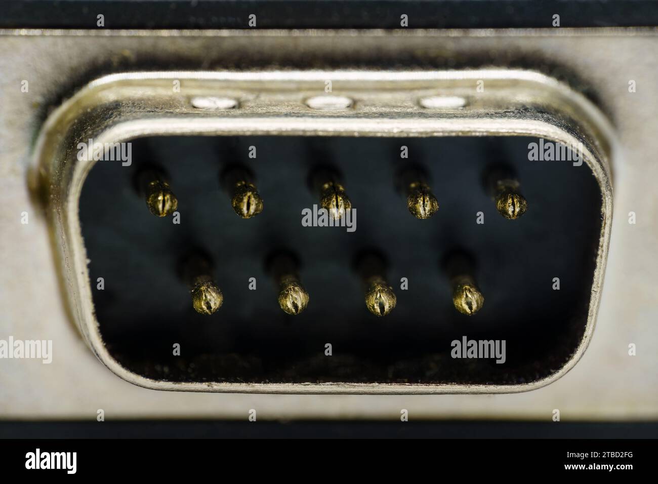 Porta seriale maschio a 9 pin, primo piano macro Foto Stock