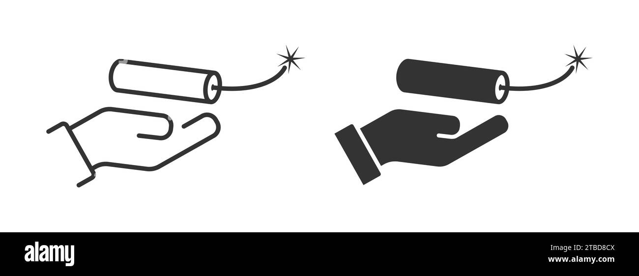 Dynamite su una mano. Icona Dynamite. Illustratore vettoriale Illustrazione Vettoriale