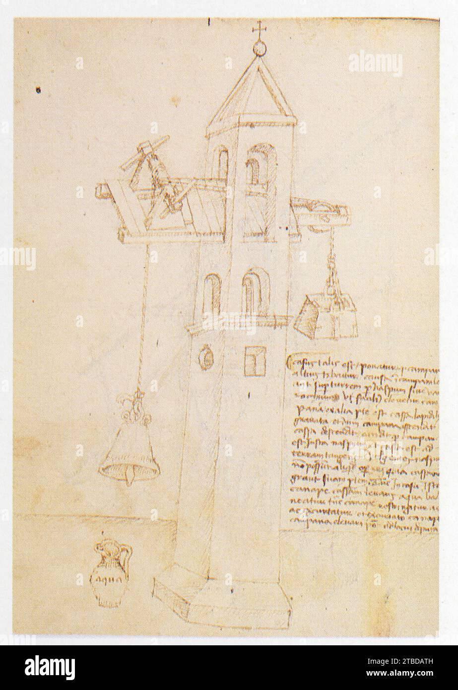 Mariano di Jacopo dit Taccola.1382-1453.Dispositif à contrepoids pour installer une cloche. Foto Stock