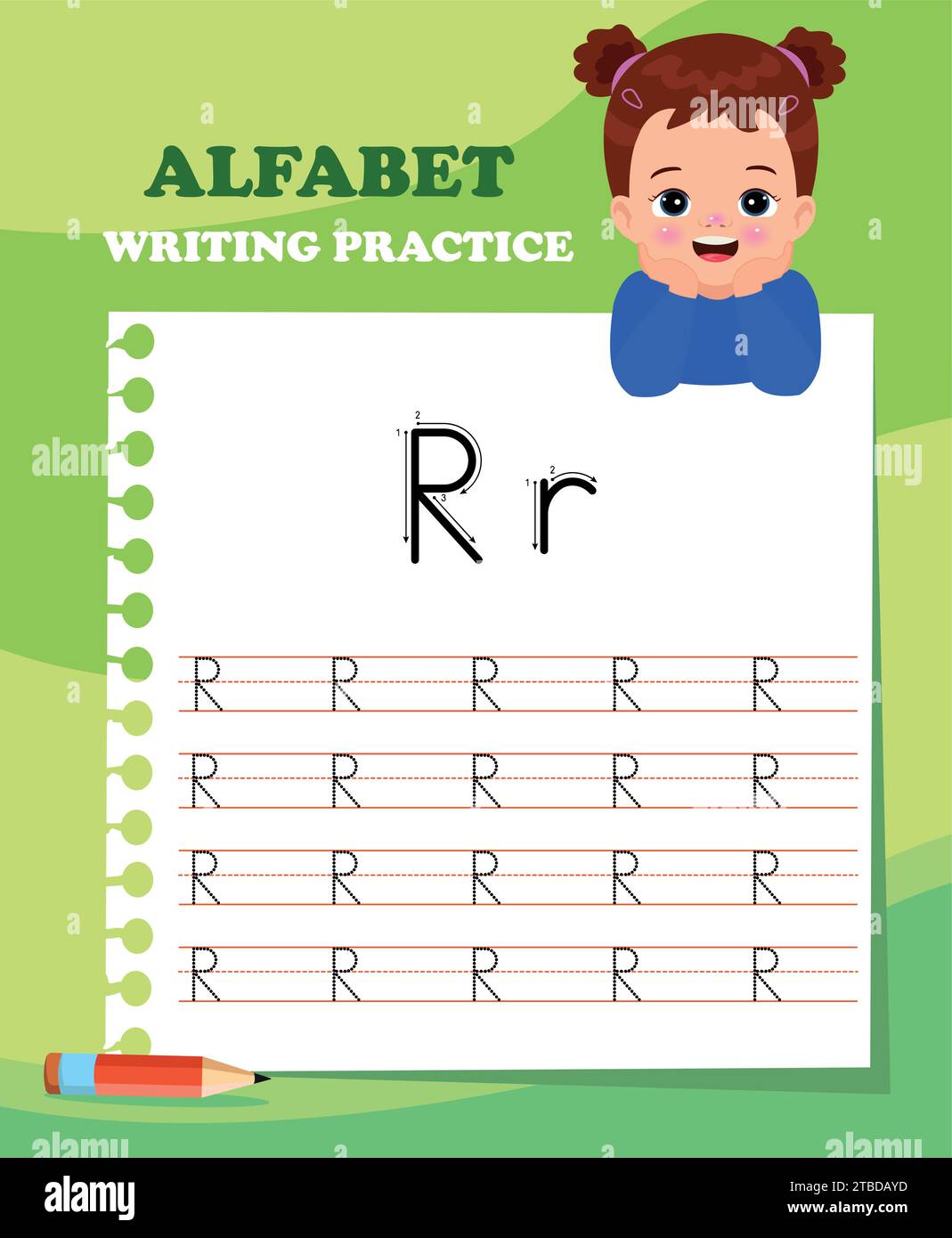 Foglio di lavoro per il ricalco delle lettere alfabetiche con tutte le lettere alfabetiche. Pratica di scrittura di base per bambini all'asilo Illustrazione Vettoriale