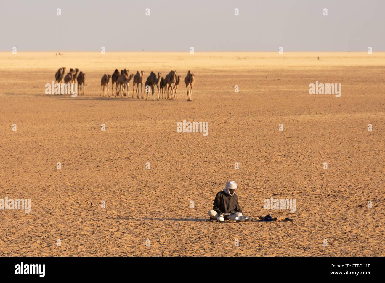 uomo nel deserto, ciad Foto Stock