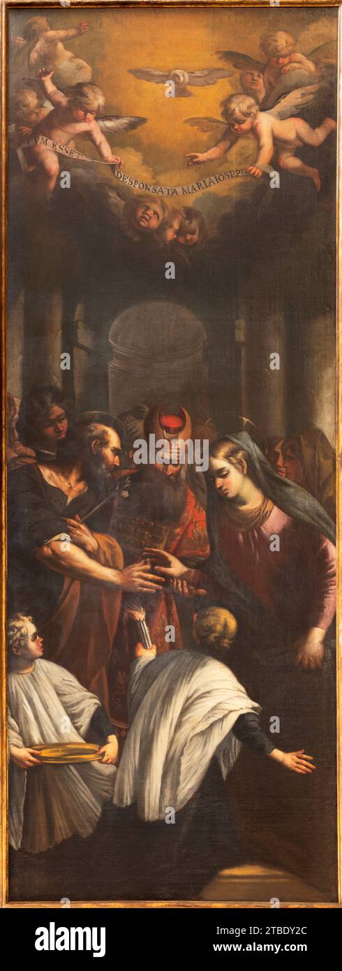 VICENZA, ITALIA - 5 NOVEMBRE 2023: Il dipinto dell'espiatorio della Beata Vergine Maria e San Giuseppe nella chiesa di San Lorenzo Foto Stock