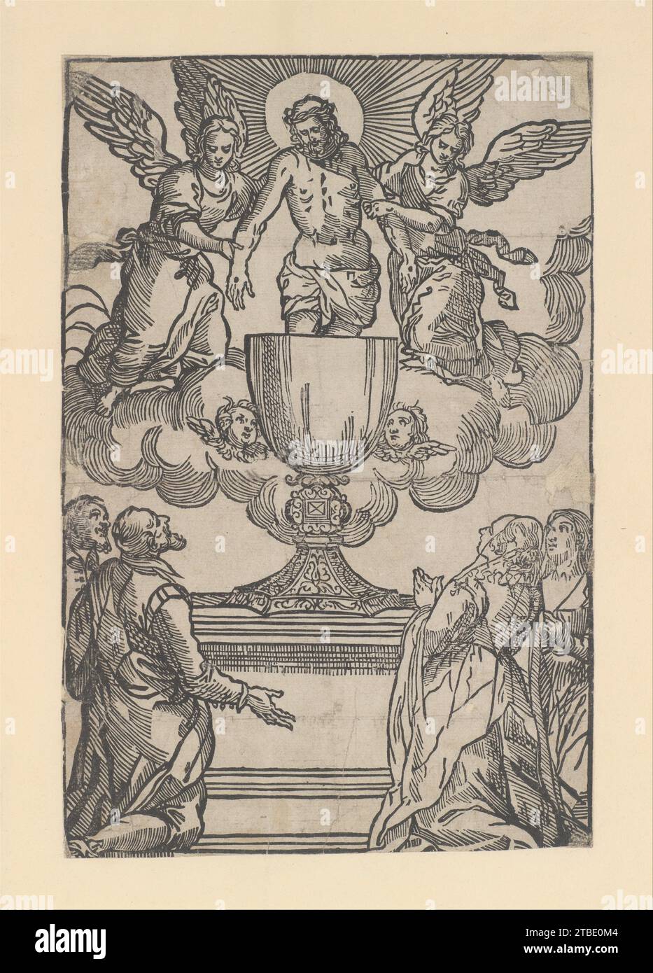 Il Trionfo dell'Eucaristia, Cristo come l'uomo Addolorato sostenuto da due angeli in piedi in un calice 1922 di Anonimo, italiano, XVI secolo Foto Stock
