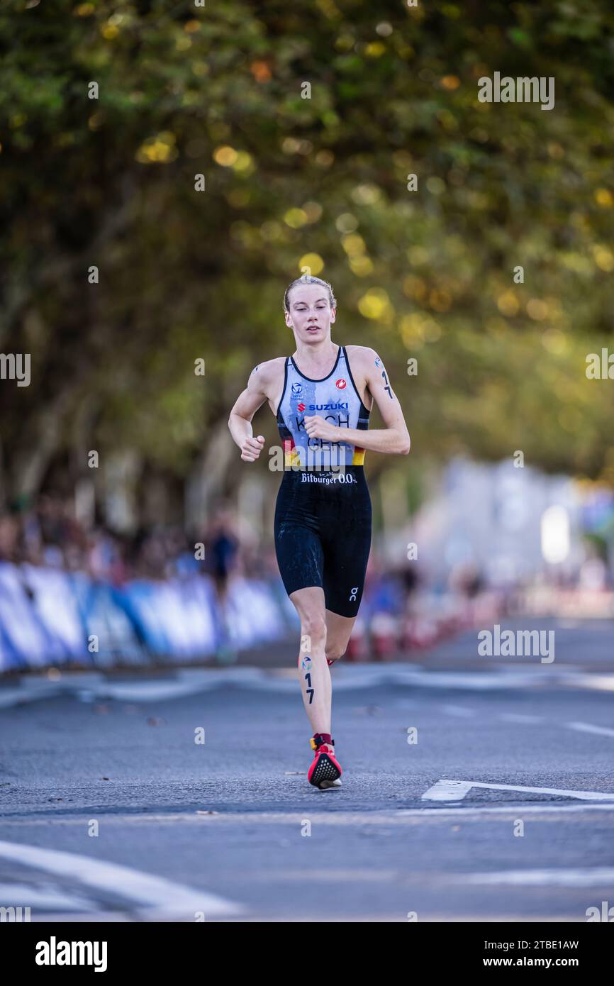 Annika Koch partecipa a Pontevedra nel World Triathlon Championship Series 2023. Foto Stock