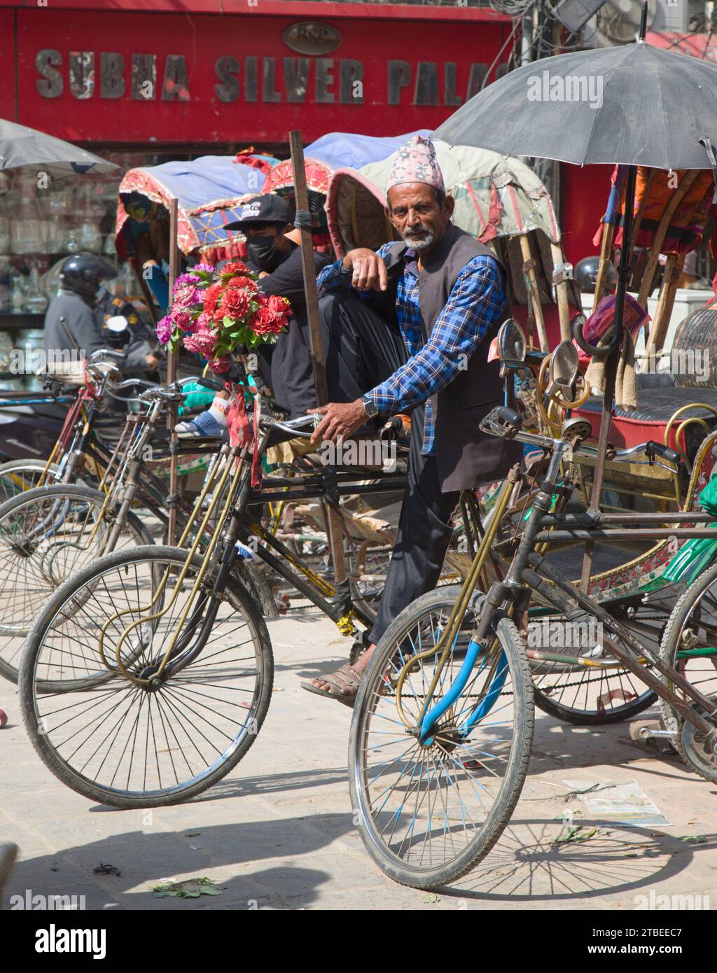 Nepal, Kathmandu, autista di risciò, Foto Stock