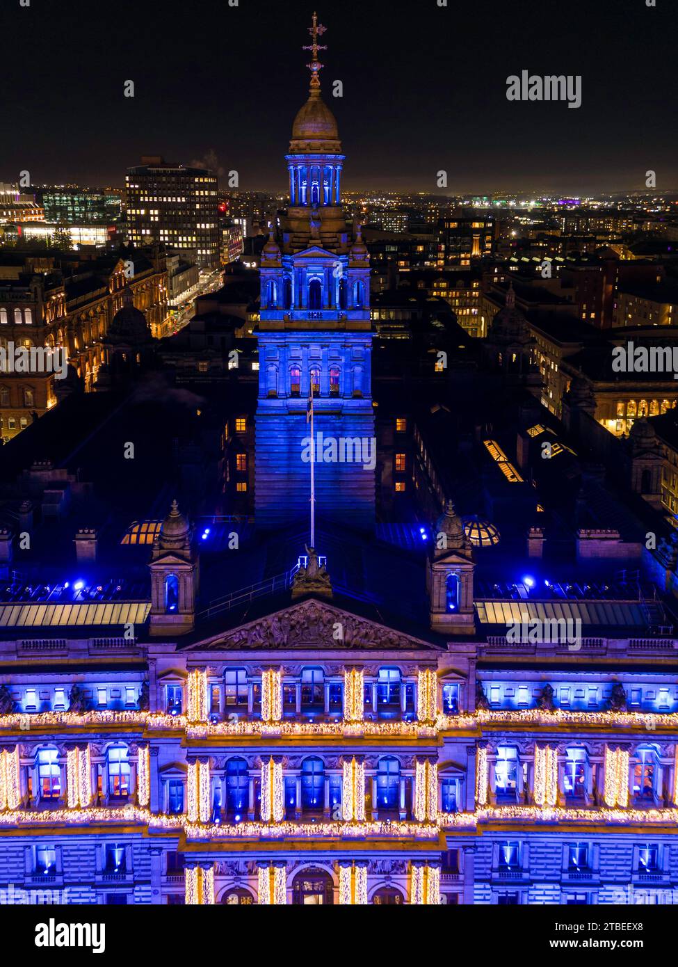 Glasgow City Chambers Christmas Light display, George Square, Glasgow, Scozia, Regno Unito Foto Stock