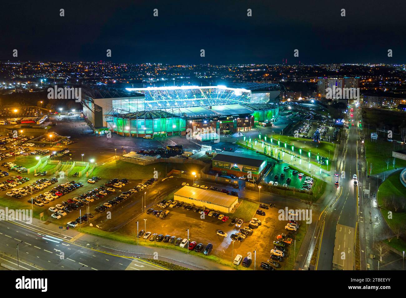 Serata della partita al Celtic Park, Parkhead, Glasgow, Scozia, Regno Unito Foto Stock