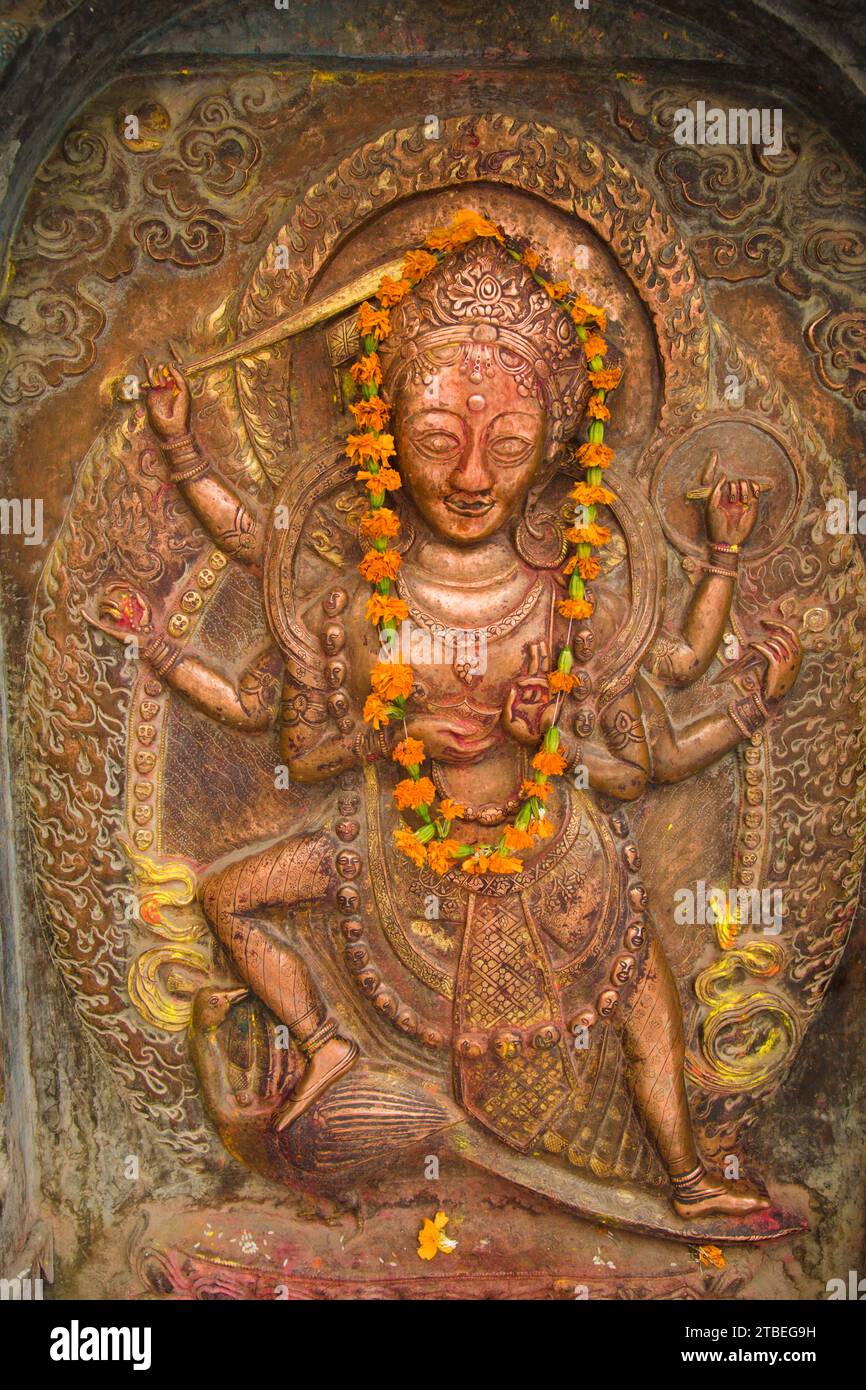 Nepal, Kathmandu, dea indù Kali, immagine, rilievo, Foto Stock