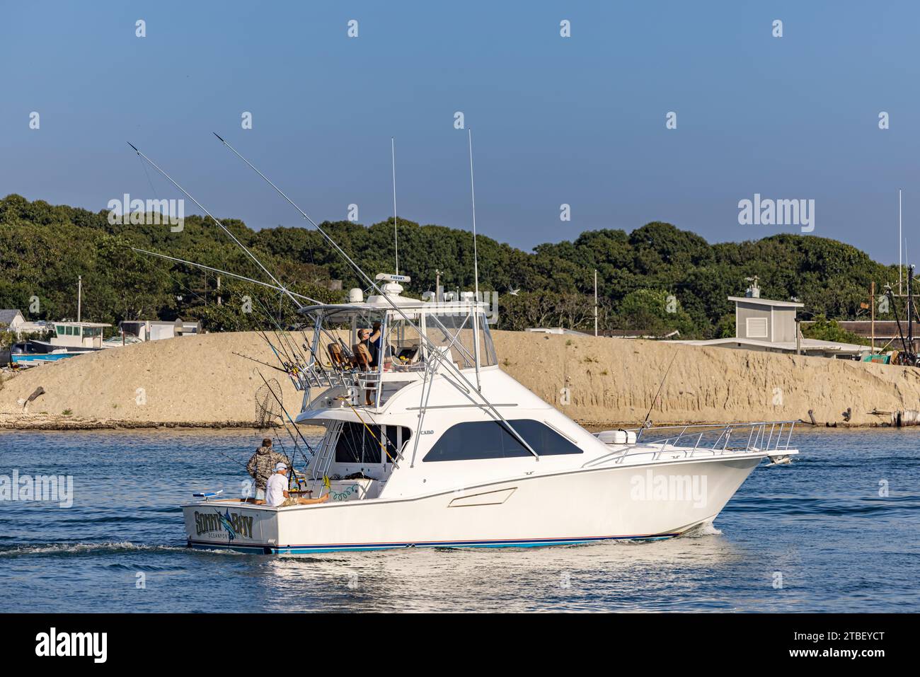 Nave bianca sonny boy dall'oceanport, ny che arriva a montauk Foto Stock