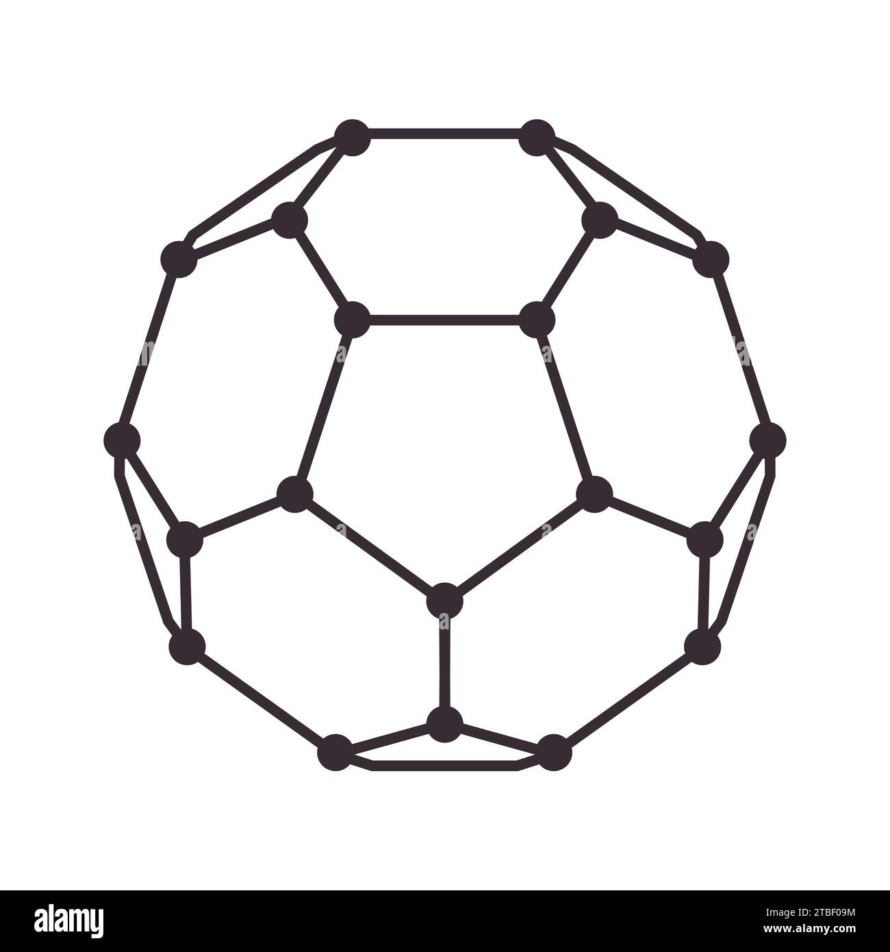 formula di buckyball molecola atomo forma di sfera esagonale concetto ricerca chimica scienza Illustrazione Vettoriale
