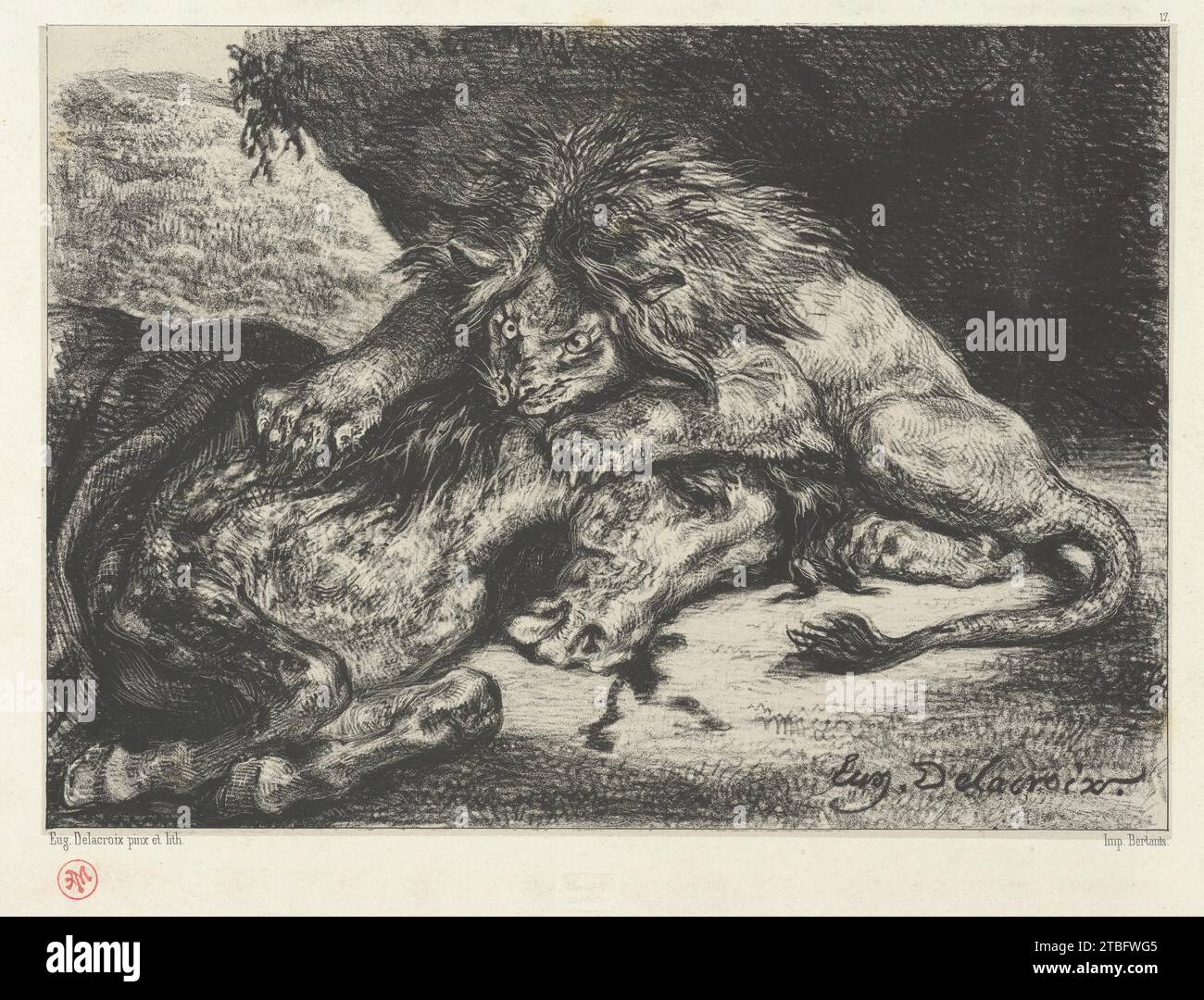 Lion Devouring a Horse 1922 di Eugene Delacroix Foto Stock