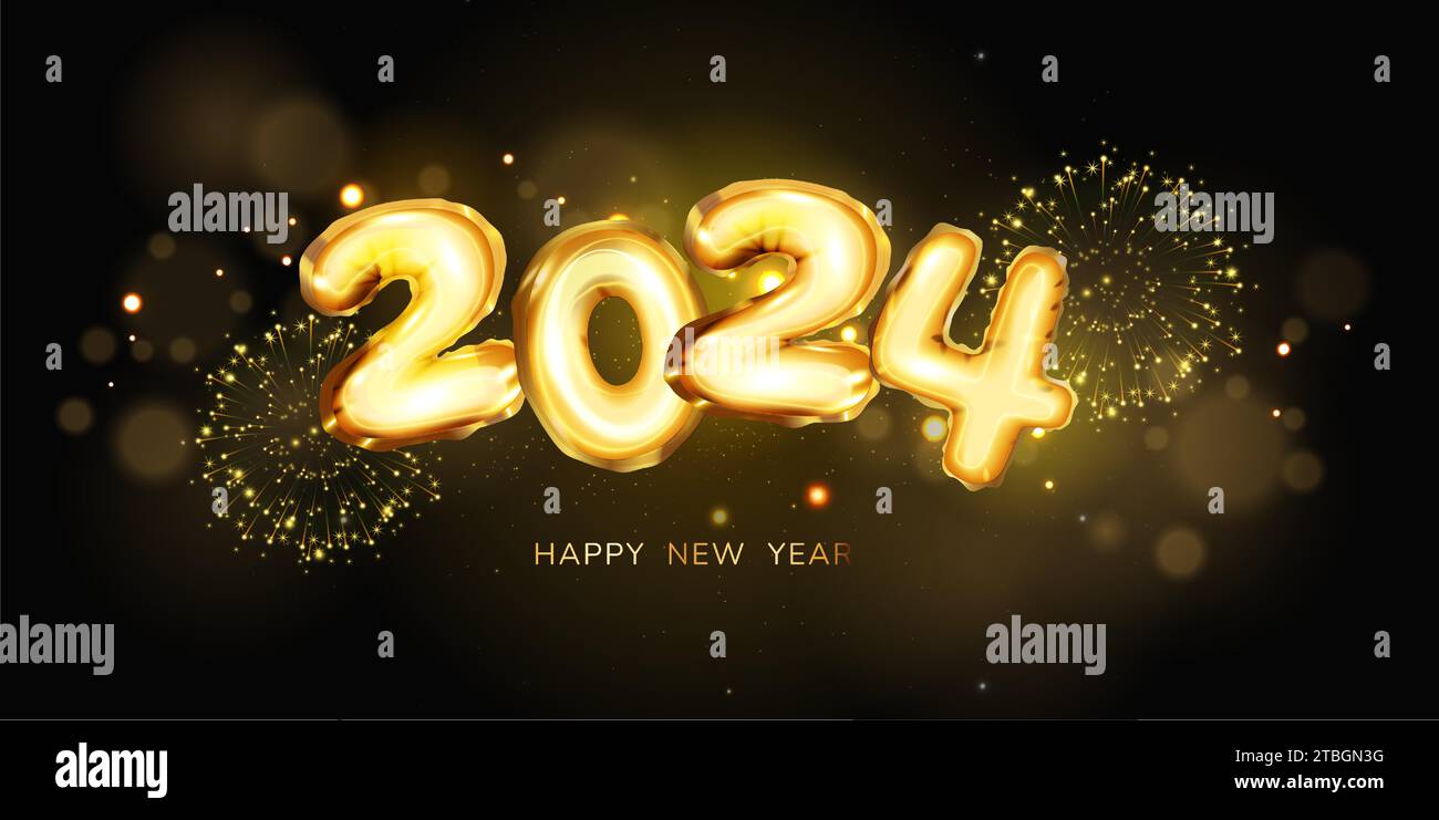 Fuochi d'artificio di Capodanno e numeri d'oro 2024 sfondo