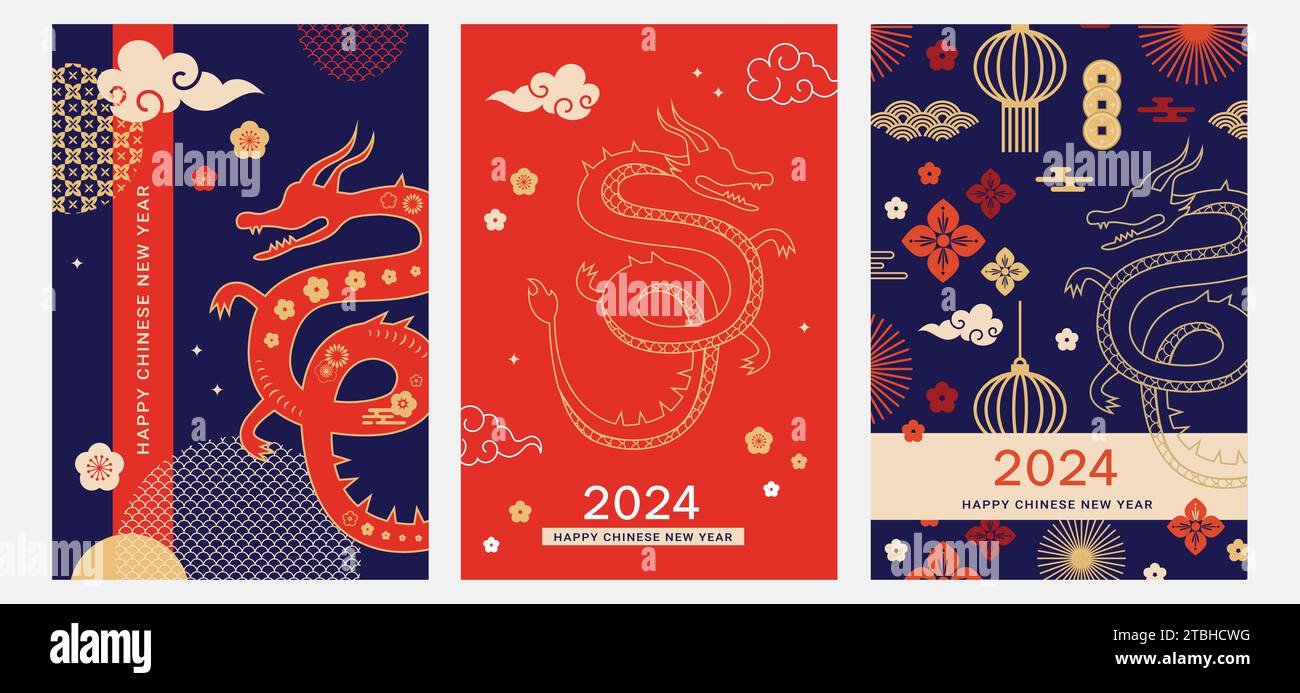 Illustrazione del drago, Lunar, Capodanno cinese 2024 , anno del drago. Illustrazione Vettoriale