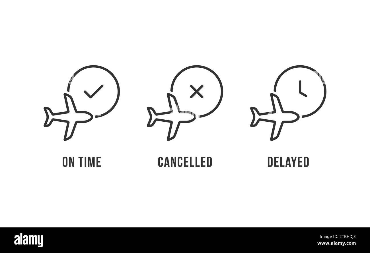 tre icone informative aeroportuali sulla linea sottile Illustrazione Vettoriale