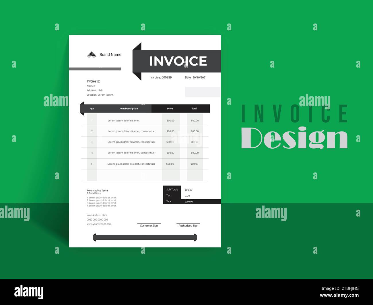 Progettazione fattura. Modello di modulo fattura aziendale. Preventivi
