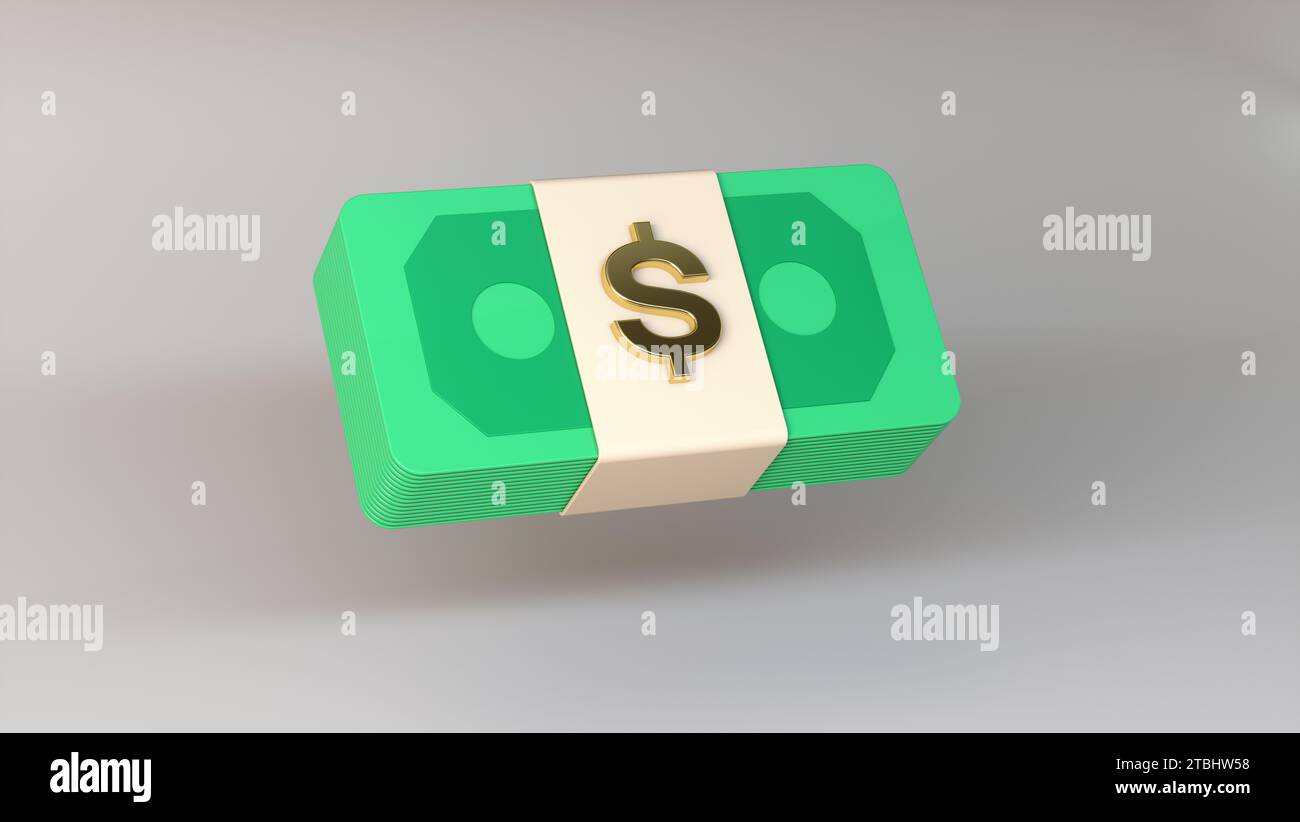 Una pila di soldi con il simbolo del dollaro. Pagamento in denaro, Dollar Bill, Banking Finance Investment, Financial Business Transactions, Money Cash. Foto Stock