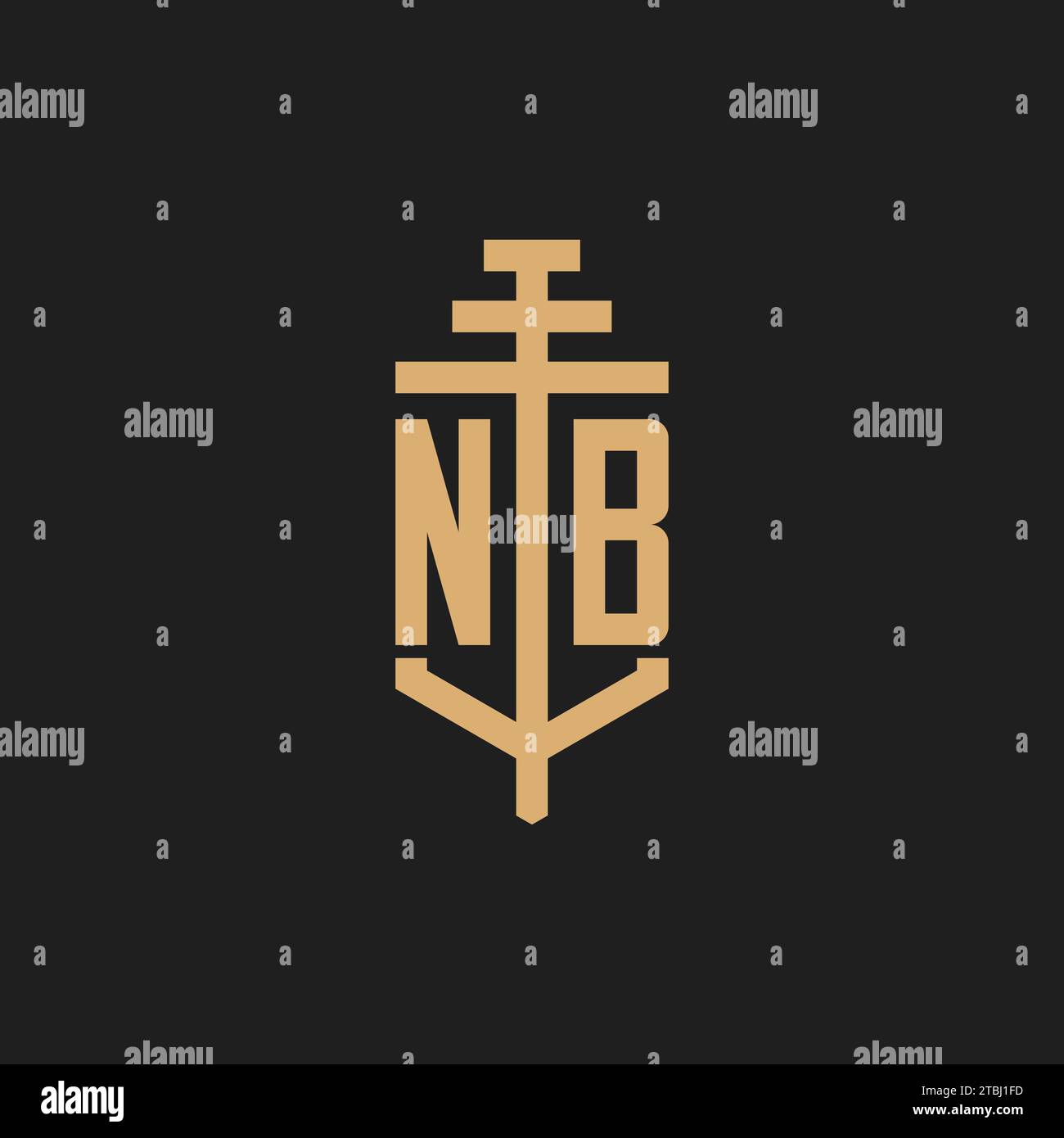 NB monogramma iniziale del logo con vettore di design dell'icona a colonna, ispirazione per il design del logo dello studio legale Illustrazione Vettoriale