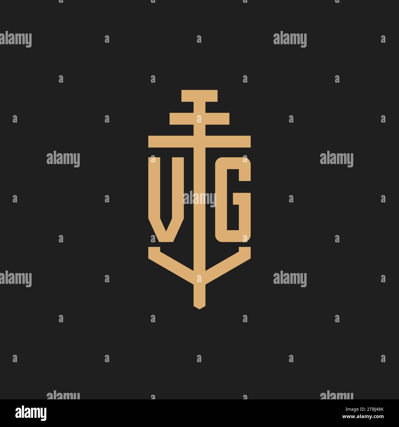 Monogramma con logo iniziale VG con vettore di design icona a colonna, ispirazione per il design del logo dello studio legale Illustrazione Vettoriale