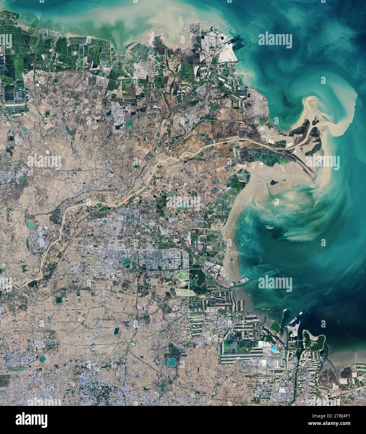 Vista satellitare dello Huang He (fiume giallo) in Cina. Foto Stock