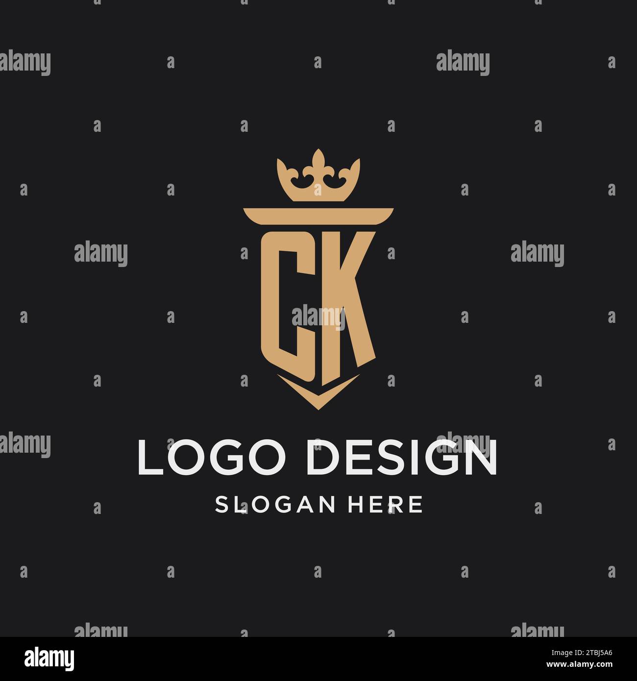 Monogramma CK con stile medievale, lusso ed eleganti idee di design iniziali del logo Illustrazione Vettoriale