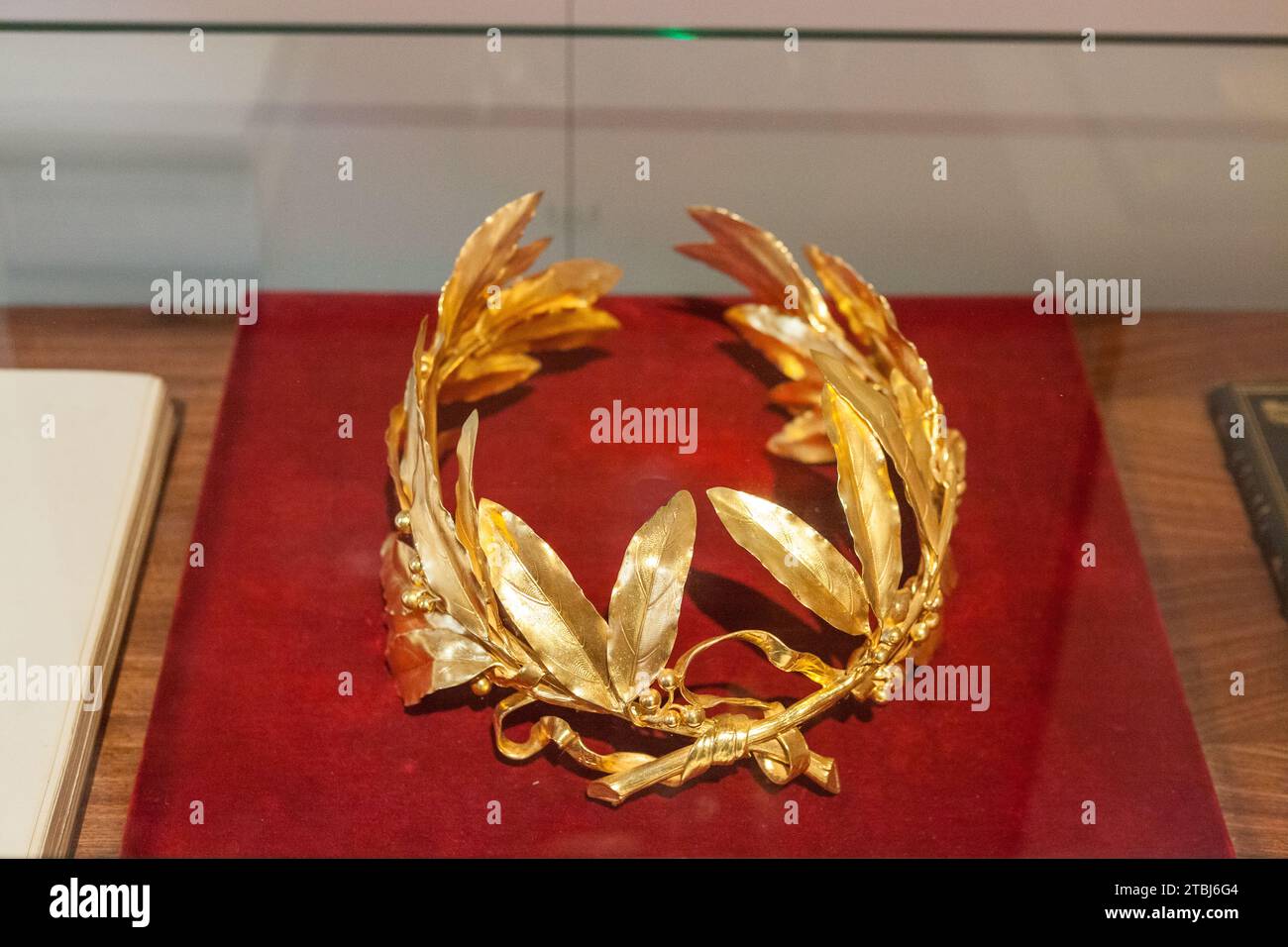 Corona d'oro di alloro al Musée National De la Maison Bonaparte. Museo e centro di interpretazione. Rue Saint-Charles 20000 Ajaccio, Corsica, Francia. Foto Stock